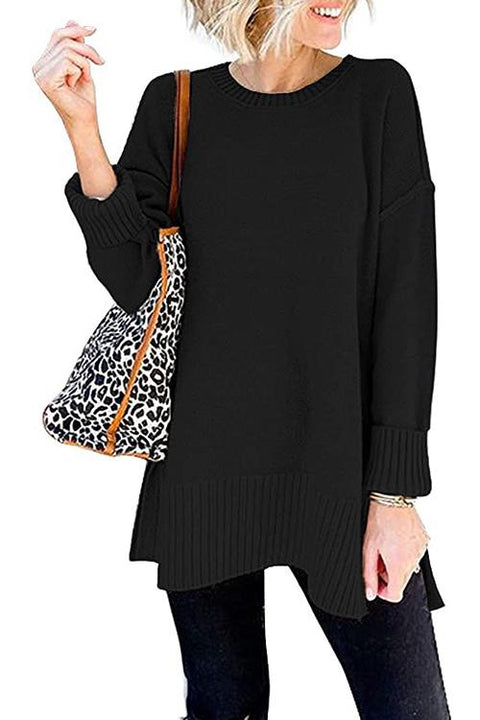 Karleedress Drop Shoulder Side Split Loose Sweater