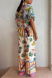 Karleedress Cotton Linen Short Sleeves Shirt Wide Leg Pants Fruit Printed Set