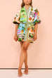 Karleedress Lantern Sleeves Tie Waist Cotton Linen Resort Print Shirt Dress