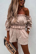 Karleedress Ruffle Off Shoulder Short Sleeves Crop Top Elastic Waist Shorts Set