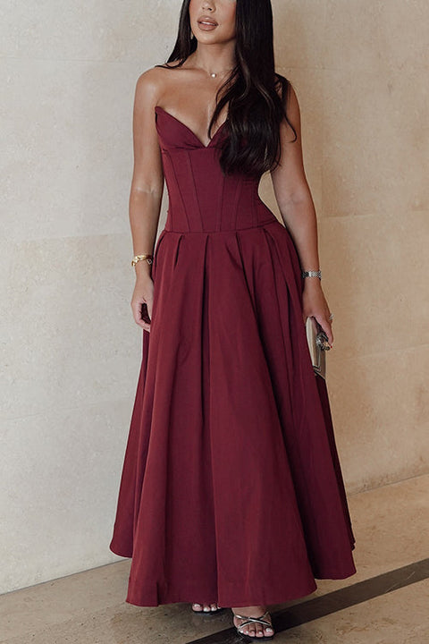 Karleedress V Neck Strapless Corset Swing Maxi Dress