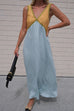 Karleedress V Neck Color Block Sleeveless Maxi Swing Dress