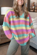 Karleedress V Neck Rainbow Striped Casual Pullover Sweater