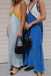 Karleedress V Neck Color Block Sleeveless Maxi Swing Dress