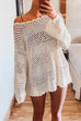 Karleedress Long Sleeves Hollow Out Crochet Beach Cover Up Dress