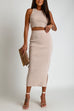 Karleedress Sleeveless Crop Top Slit Skirt Ribbed Two Pieces