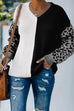 Karleedress V Neck Leopard Splice Color Block Cozy Sweater