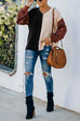 Karleedress V Neck Leopard Splice Color Block Cozy Sweater