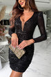 Karleedress Mesh V Neck Ruched Sequin Bodycon Mini Party Dress