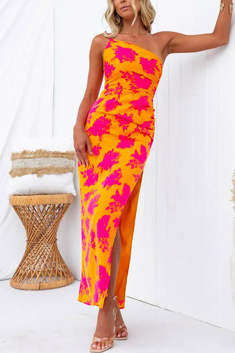 Karleedress One Shoulder Side Split Printed Cami Maxi Dress