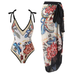 Karleedress Floral Print V Neck Tie Shoulder One-piece Swimwear and Wrap Cover Up Skirt Set