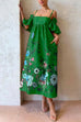 Karleedress Cold Shoulder Ruffle Sleeves Bow Knot Back Floral Maxi Dress