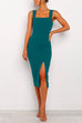 Karleedress Square Collar Slit Midi Bodycon Cami Dress