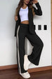 Karleedress Color Block Open Front Blazer Elastic Waist Slit Wide Leg Pants Set