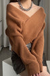 Karleedress V Neck Criss Cross Front Ribbed Knit Sweater