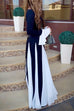 Flare Long Sleeves Color Block Patchwork Swing Maxi Dress