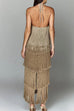 Karleedress Chicest Halter Ruffle Layered Fringe Maxi Party Dress