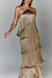 Karleedress Chicest Halter Ruffle Layered Fringe Maxi Party Dress