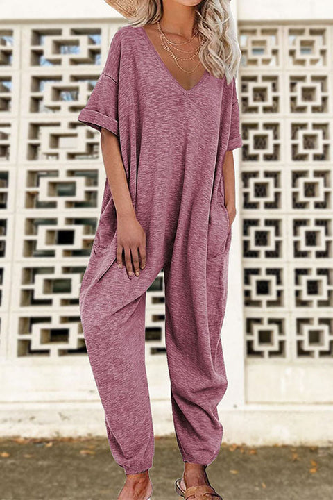 Karleedress V Neck Half Sleeves Loose Fit Jumpsuit