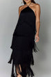 Karleedress Chicest Halter Ruffle Layered Fringe Maxi Party Dress