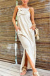 Karleedress 3D Flower Side Slit Cotton Linen Maxi Cami Dress