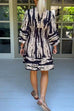 Karleedress V Neck Ruffle Sleeves Smocked Waist Printed A-line Dress