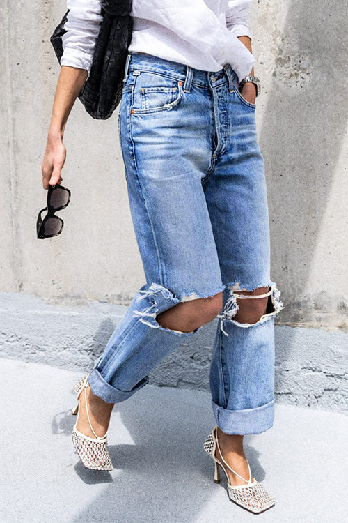 Karleedress Straight Leg Ripped Boyfriend Jeans