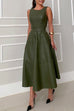 Karleedress Sleeveless Tie Waist Ruffle Tiered Faux Leather Midi Dress