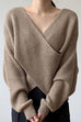 Karleedress V Neck Criss Cross Front Ribbed Knit Sweater