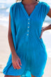 Karleedress Buttons V Neck Sleeveless Ruched Beach Dress