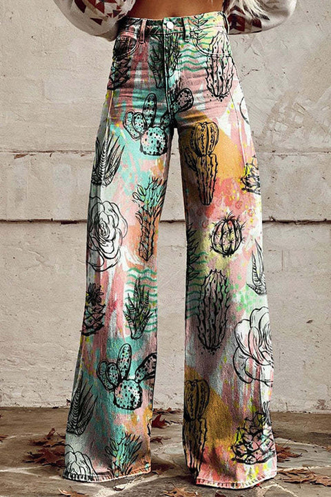 Karleedress High Waist Unique Print Wide Leg Pants