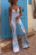 Karleedress Lace-up V Neck Flare Bottoms Tie Dye Skinny Cami Jumpsuit