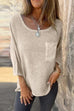 Karleedress 3/4 Sleeves Pocketed Cotton Linen Casual T-shirt