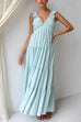 Karleedress V Neck Ruffle Trim Tiered Sleeveless Linen Maxi Dress