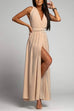 Karleedress V Neck Sleeveless Back Criss Cross High Slit Maxi Party Dress