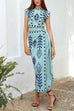 Karleedress Printed Cap Sleeves Crop Top Tie Waist Maxi Wrap Skirt Set