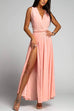 Karleedress V Neck Sleeveless Back Criss Cross High Slit Maxi Party Dress