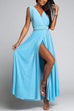 Karleedress V Neck Sleeveless Back Criss Cross High Slit Maxi Party Dress