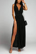 Karleedress V Neck Sleeveless Back Criss Cross High Slit Maxi Party Dress