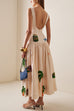 Karleedress Sleeveless Tropic Print Open Back Ruffle Maxi Dress