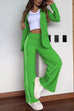 Karleedress Color Block Open Front Blazer Elastic Waist Slit Wide Leg Pants Set