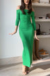 Karleedress Off Shoulder Long Sleeves Back Slit Bodycon Maxi Dress