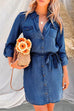 Karleedress Rolled Up Long Sleeves Tie Waist Denim Shirt Dress