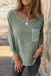 Karleedress 3/4 Sleeves Pocketed Cotton Linen Casual T-shirt