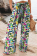 Karleedress Drawstring Elastic Waist Wide Leg Floral Print Pants