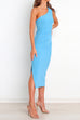 Karleedress One Shoulder Sleeveless Side Split Ruched Midi Dress