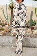 Karleedress Coral Reef Print Long Sleeves Blouse Shirt Wide Leg Pants Satin Set