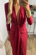 Karleedress Deep V Neck Ruched Slit Maxi Bodycon Dress