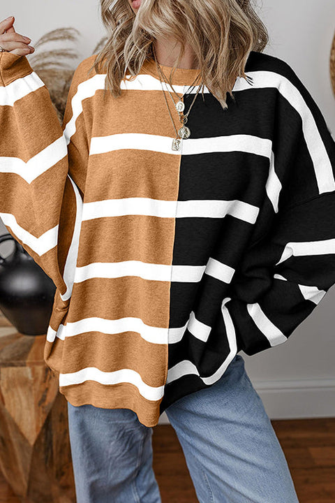 Karleedress Long Sleeves Color Block Striped Oversized Sweatshirt