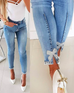 Karleedress Bow Knot Pearl Beaded Pencil Denim Pants